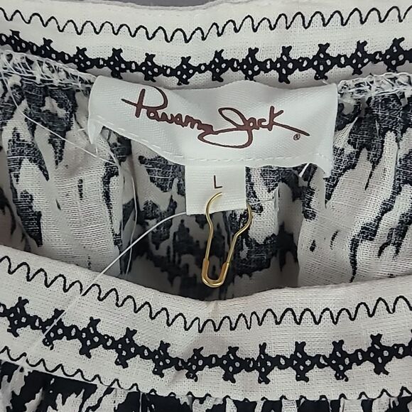 Panama Jack Linen Black & White Palm Tree Print Balloon Sleeve Top. Size Large. - Picture 5 of 6